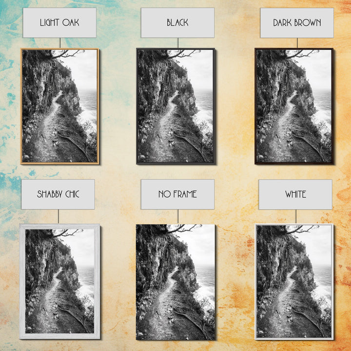 Cliffside Trail, Seaside Path, Coastal Adventure, Outdoor Photography, Framed Canvas Print, Cabin Nature Lover Wall Art, Bedroom Wall Art