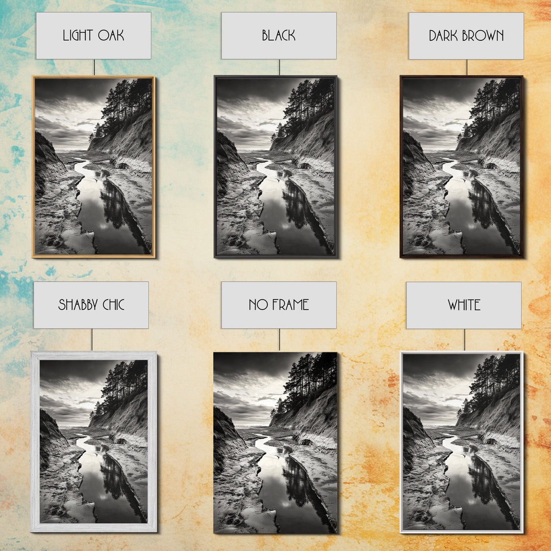 River Canyon, Dramatic Sky, Nature Pathway, Canvas Print, Adventure Wall Art, Cabin Decor, Black White Landscape Photography