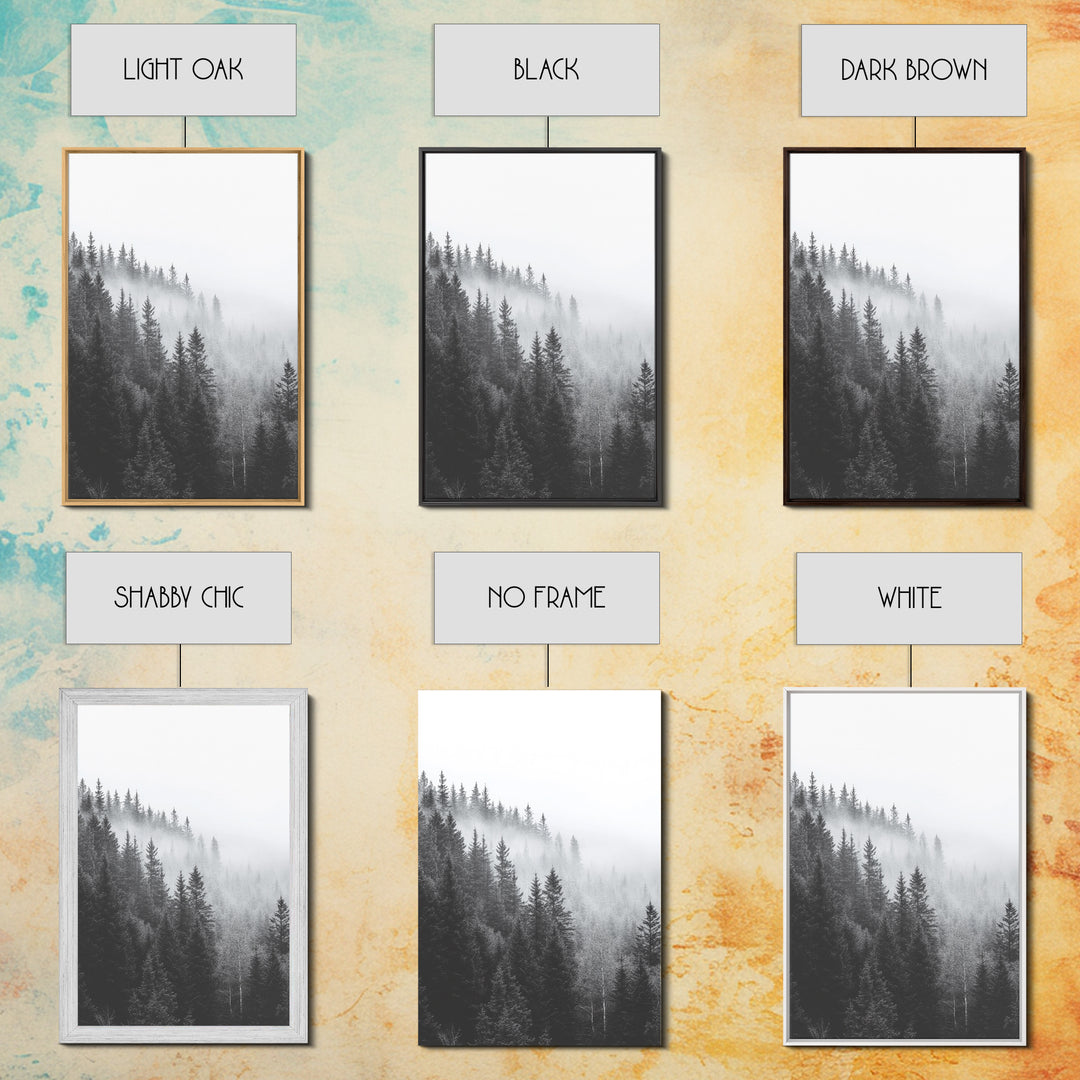 Misty Forest, Pine Trees, Foggy Morning, Canvas Print, Moody Nature Wall Art, Nordic Bedroom Decor, Monochrome Forest Landscape