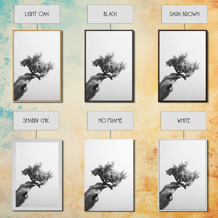 Bonsai Tree, Windswept Wood, Minimal Zen, Canvas Print, Japanese Style Art, Wabi Sabi Decor, Monochrome Botanical Wall Accent