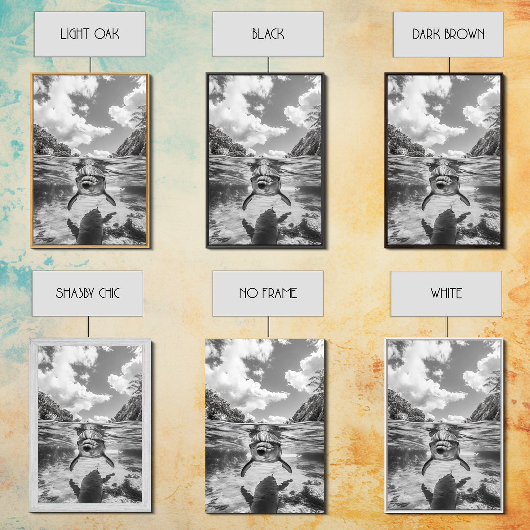 Dolphin Play, Ocean Joy, Underwater View, Canvas Print, Nautical Wall Art, Coastal Bathroom Decor, Playful Beach House Style