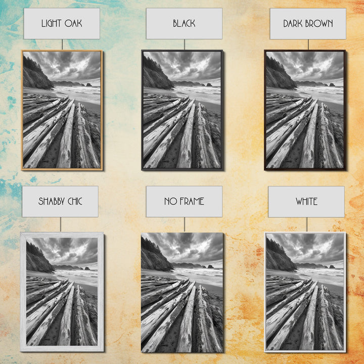 Driftwood Beach, Coastal Logs, Wild Shore, Canvas Print, Rustic Ocean Wall Art, Cabin Bathroom Decor, Nature Inspired Photography