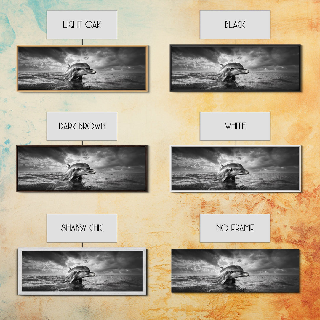 Dolphin Ocean Art, Playful Sea Animal Print, Modern Coastal Decor, Framed Canvas Print, Bathroom Wall Art, Nature Photography