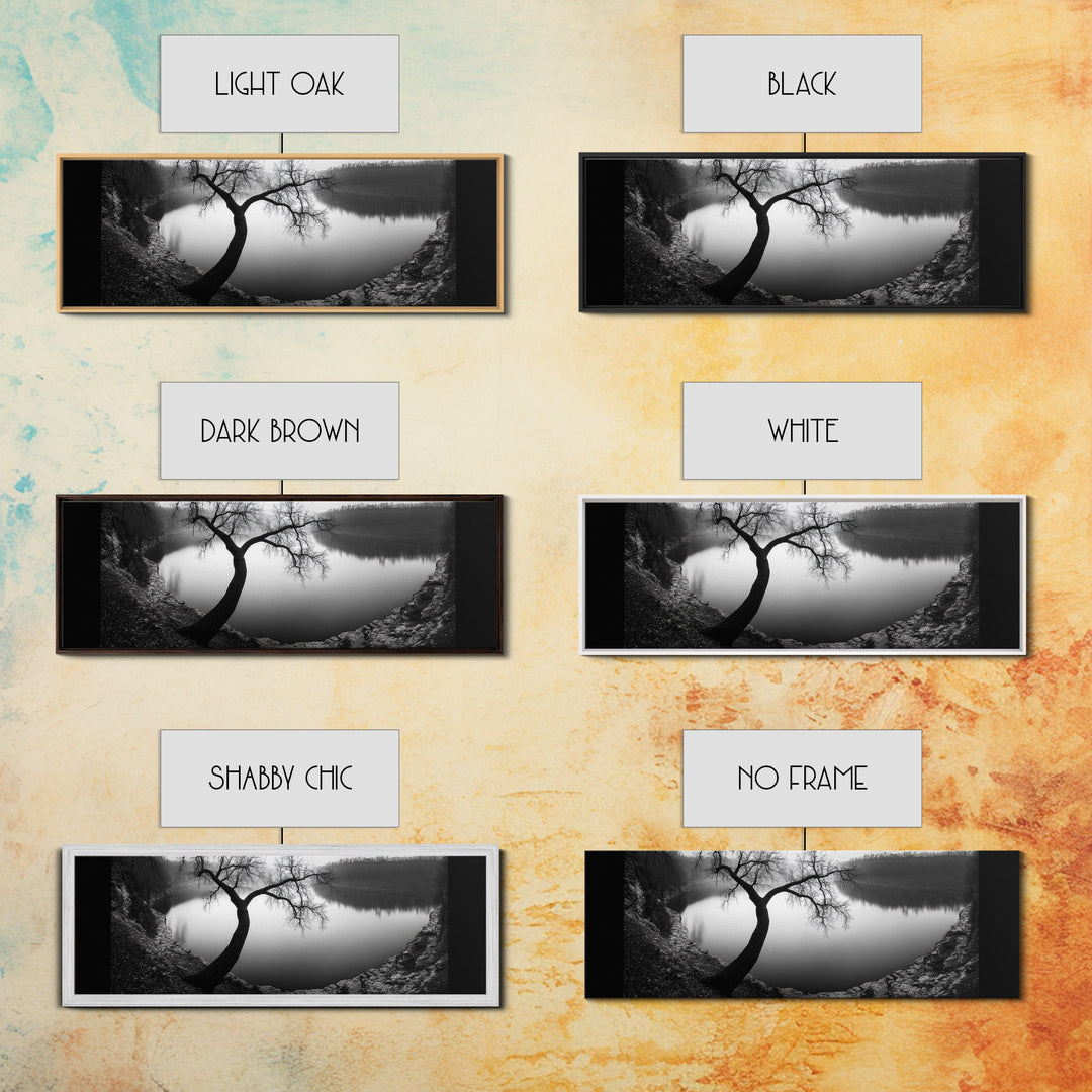 Curved Tree, Still Lake, Moody Landscape, Framed Canvas Print, Modern Nature Photography, Fall Home Decor, Living Room Art