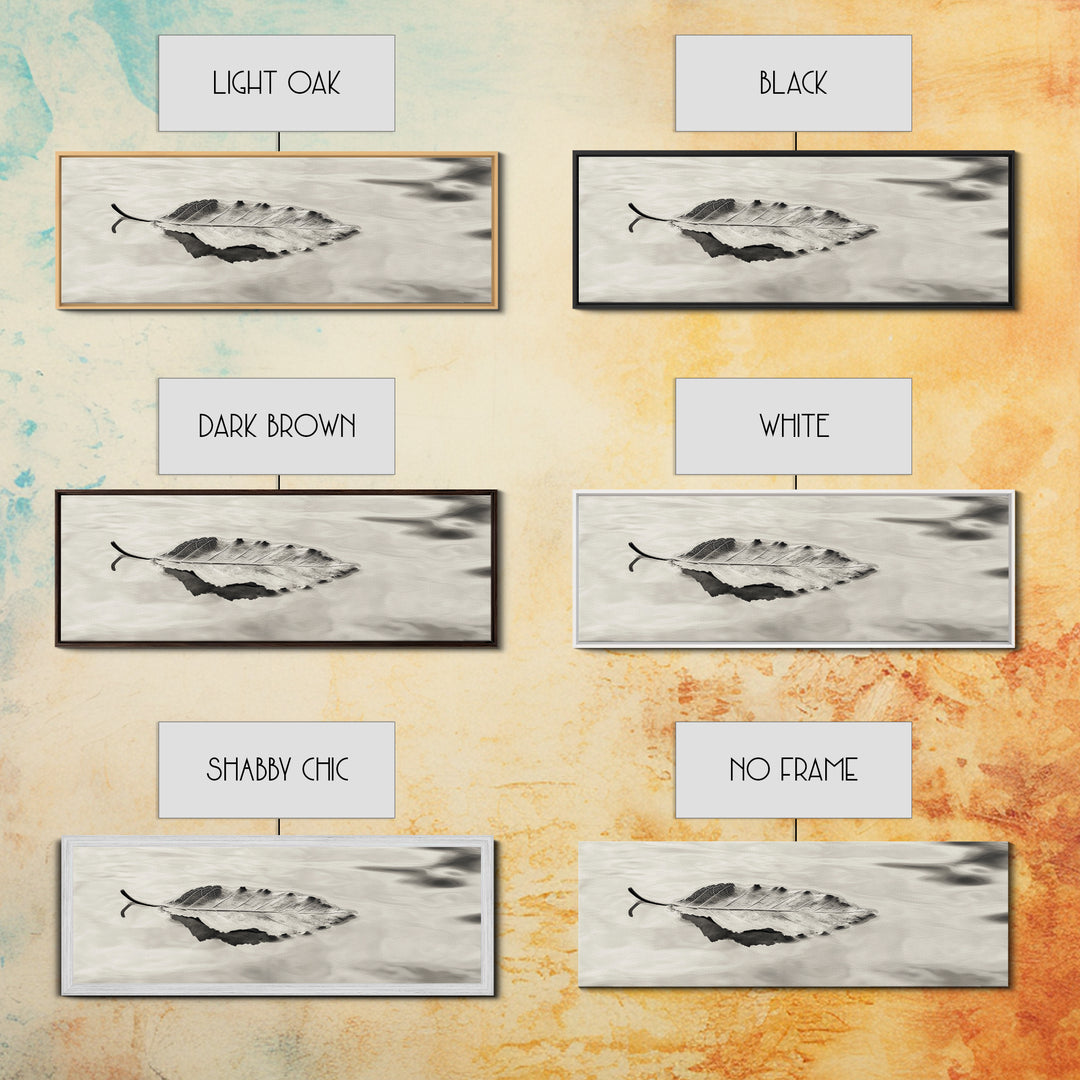 Autumn Leaf, Water Reflection, Nature Minimalism, Floating Stillness, Framed Canvas Print, Fall Wall Art, Neutral Tones, Bathroom Decor