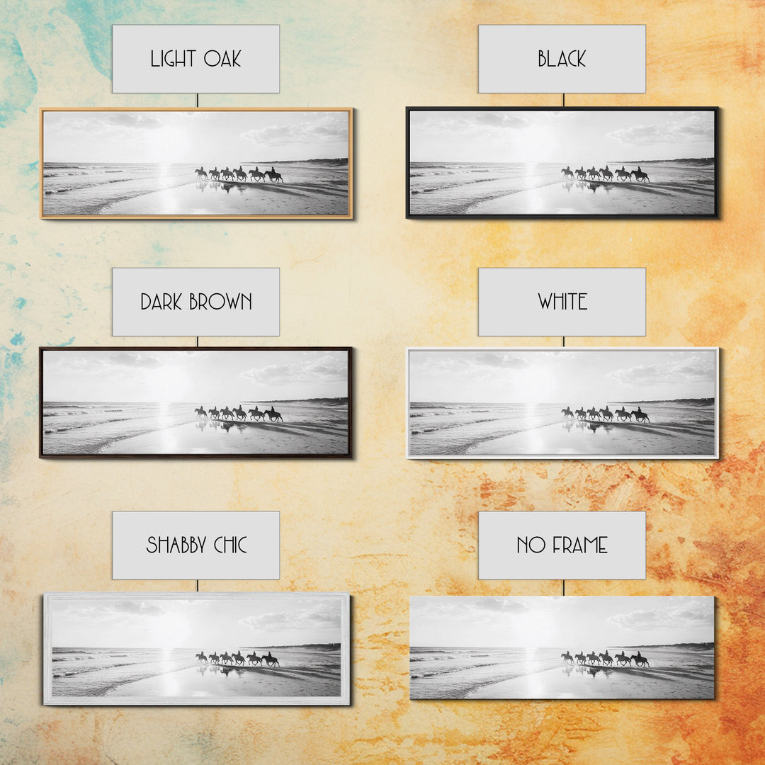 Beach Riders, Horseback Freedom, Seaside Journey, Canvas Print, Monochrome Wall Art, Coastal Living Room Decor, Nature Photography