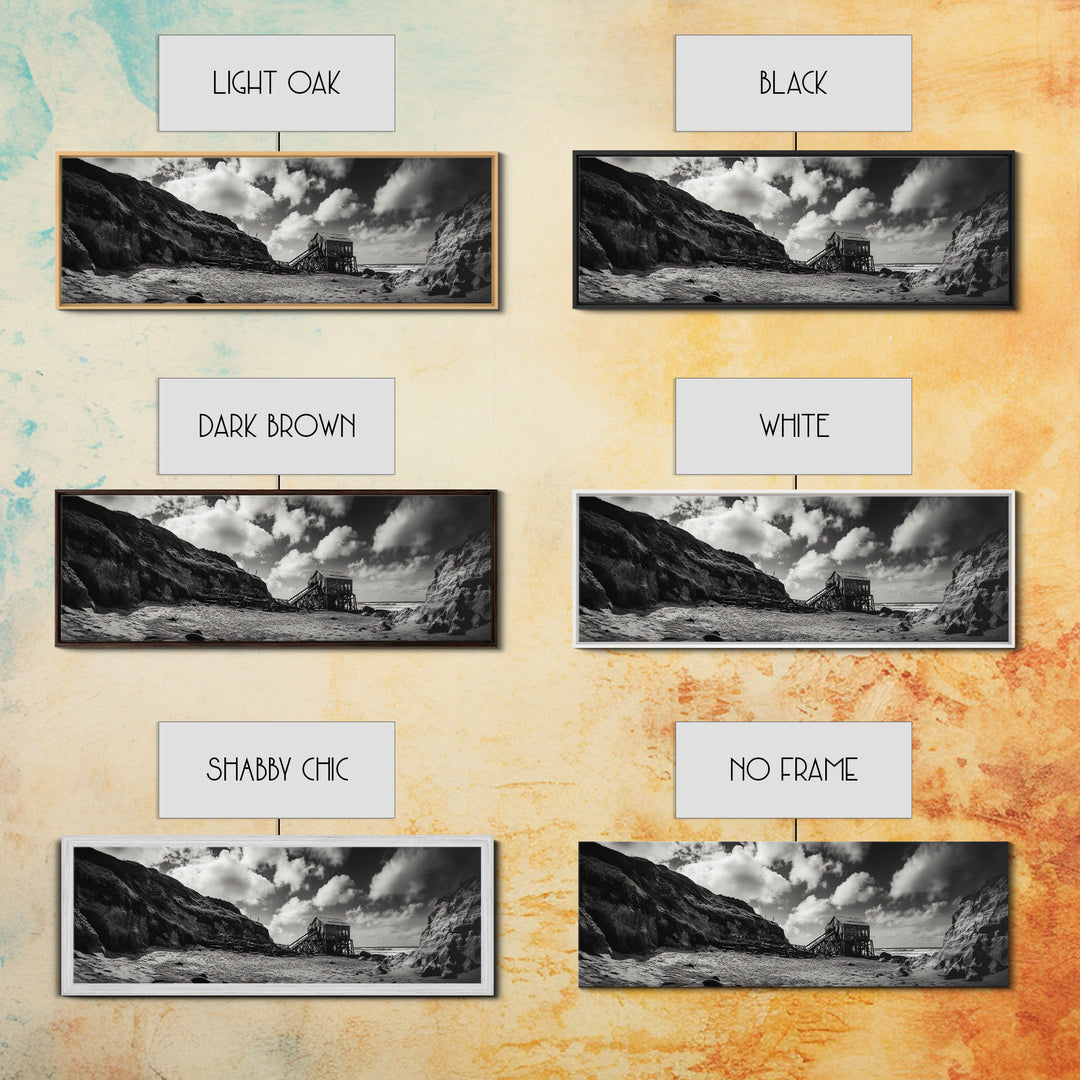 Cliff House, Ocean Cabin, Windy Coast, Framed Canvas Print, Moody Landscape Art, Rustic Wall Decor, Autumn Entryway Art