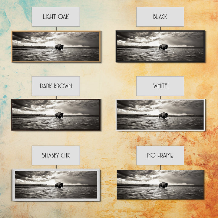 Bison River, Prairie Storm, American West, Framed Canvas Print, Rustic Nature Art, Fall Living Room Decor, Wildlife Photography