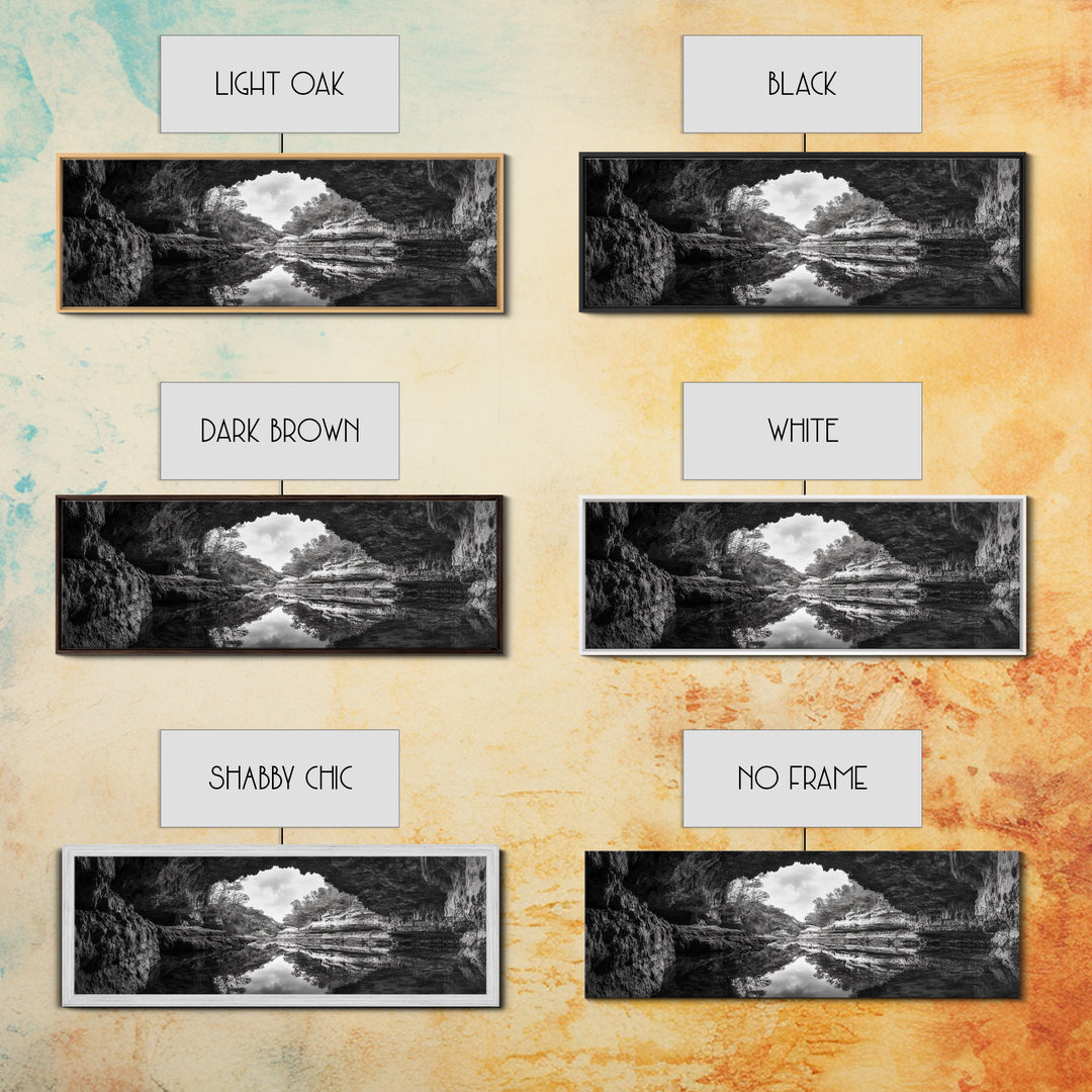 Cave Opening, Reflected Water, Nature Frame, Canvas Print, Monochrome Landscape, Natural Wall Art, Earthy Bathroom Art, Den Decor