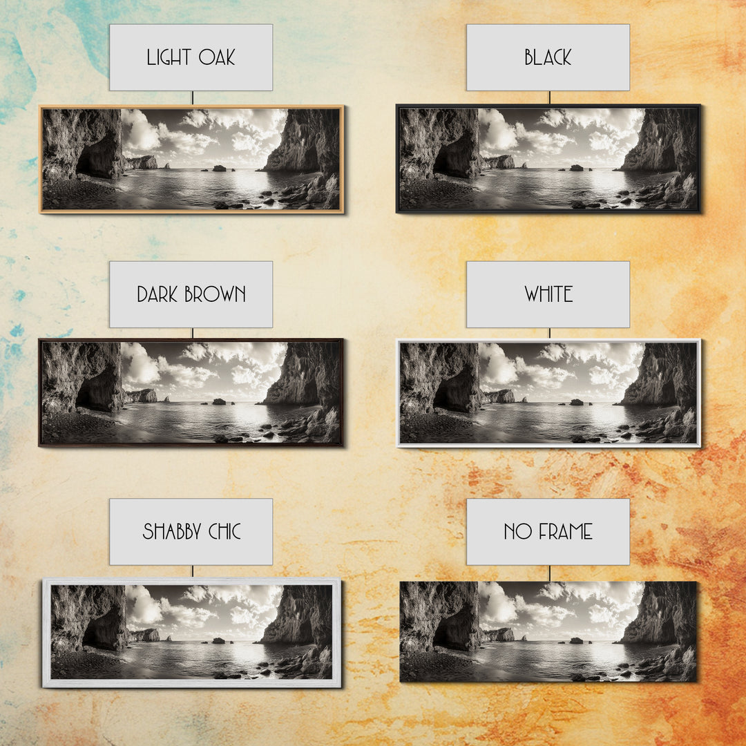 Coastal Cliffs, Ocean Horizon, Dramatic Sky, Framed Canvas Print, neutral living room decor, seascape photography, rustic modern wall art