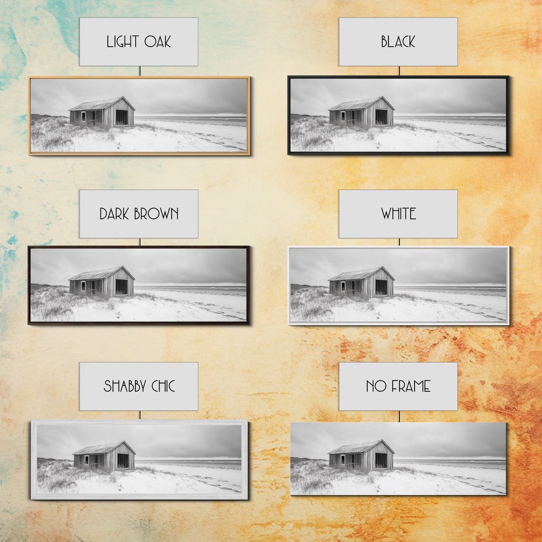 Abandoned Shack, Coastal Ruin, Weathered Barn, Ocean Horizon, Framed Canvas Print, Rustic Wall Art, Fall Decor, Minimal Seaside Aesthetic