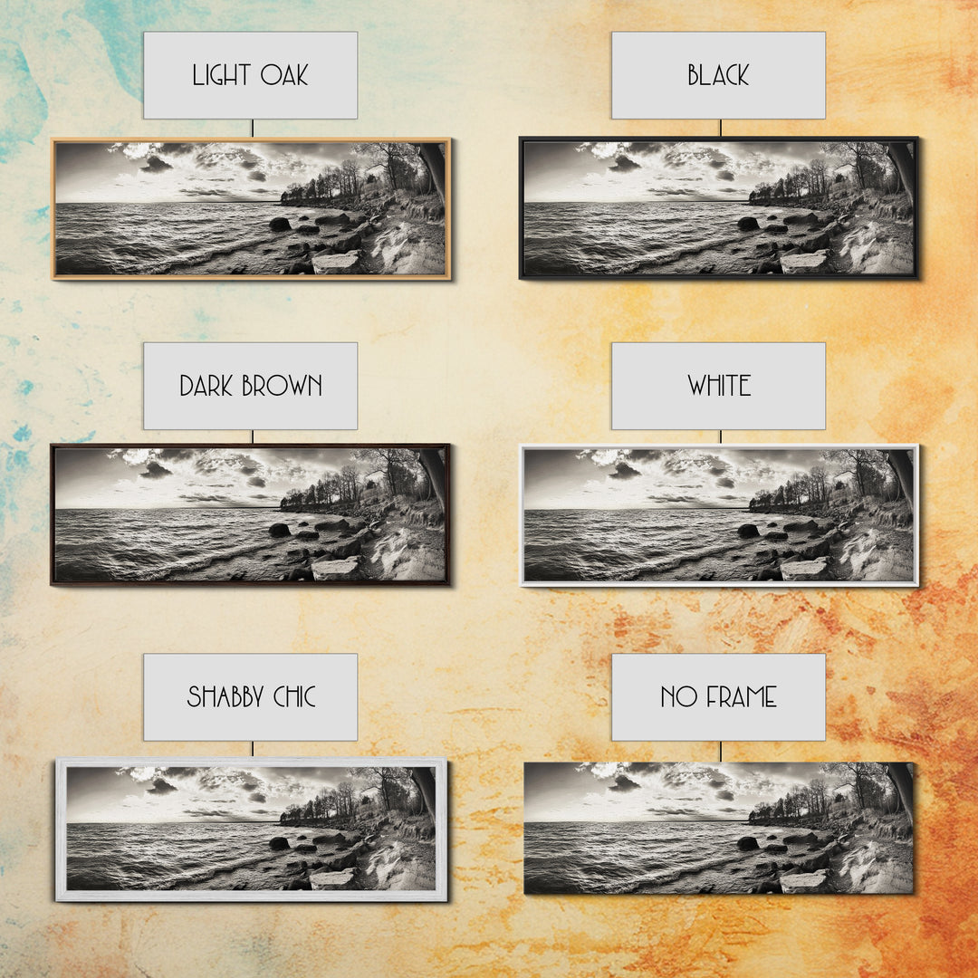 Coastal Shoreline, Autumn Landscape, Nature Photography, Framed Canvas Print, Rustic Decor, Lake House Art, Fall Wall Art, Neutral Tones