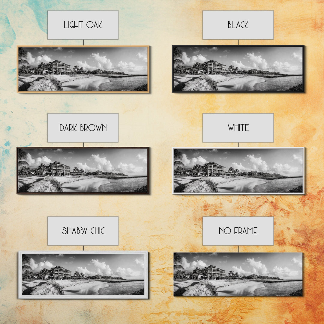 Beach Resort, Tropical Luxury, Oceanfront Hotel Art, Framed Canvas Print, Vacation Vibes, Bedroom Wall Art, Monochrome Decor