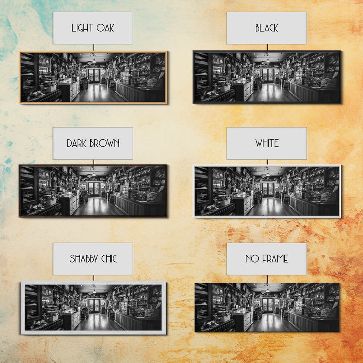 Vintage Shop, Curio Store, Rustic Nostalgia, Framed Canvas Print, Eclectic Wall Art, Bar Decor, Moody Retro Interior Accent