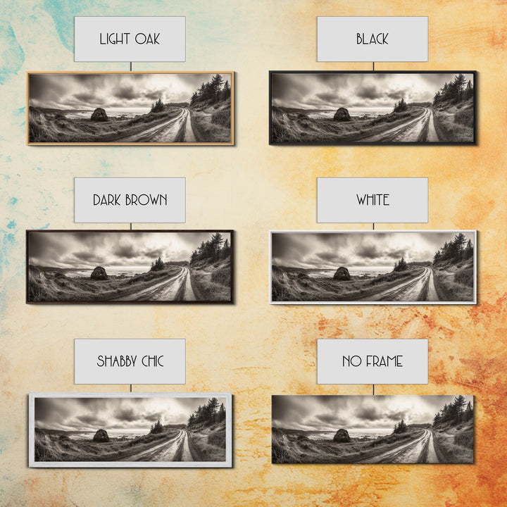 Coastal Road Journey, Overcast Ocean View, Scenic Drive Art, Framed Canvas Print, Fall Landscape Wall Art, Nature Lover, Living Room Decor