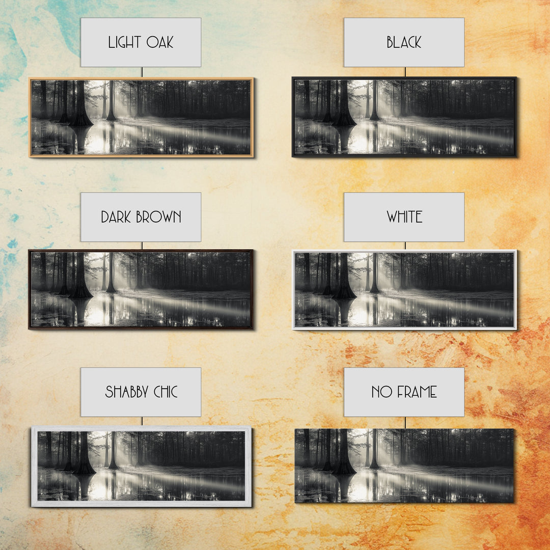 Cypress Swamp, Foggy Forest, Morning Light, Still Waters, Framed Canvas Print, Nature Wall Art, Autumn Decor, Moody Forest Photography