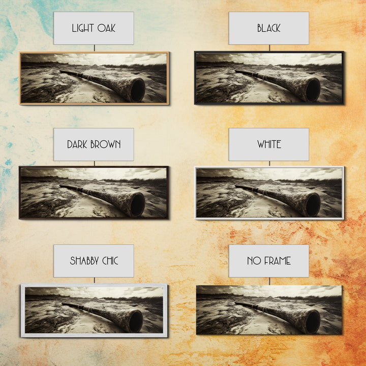 Didgeridoo Desert Scene, Tribal Instrument Art, Rustic Beach Vibe, Boho Music Decor, Framed Canvas Print, Eclectic Living Room Wall Art