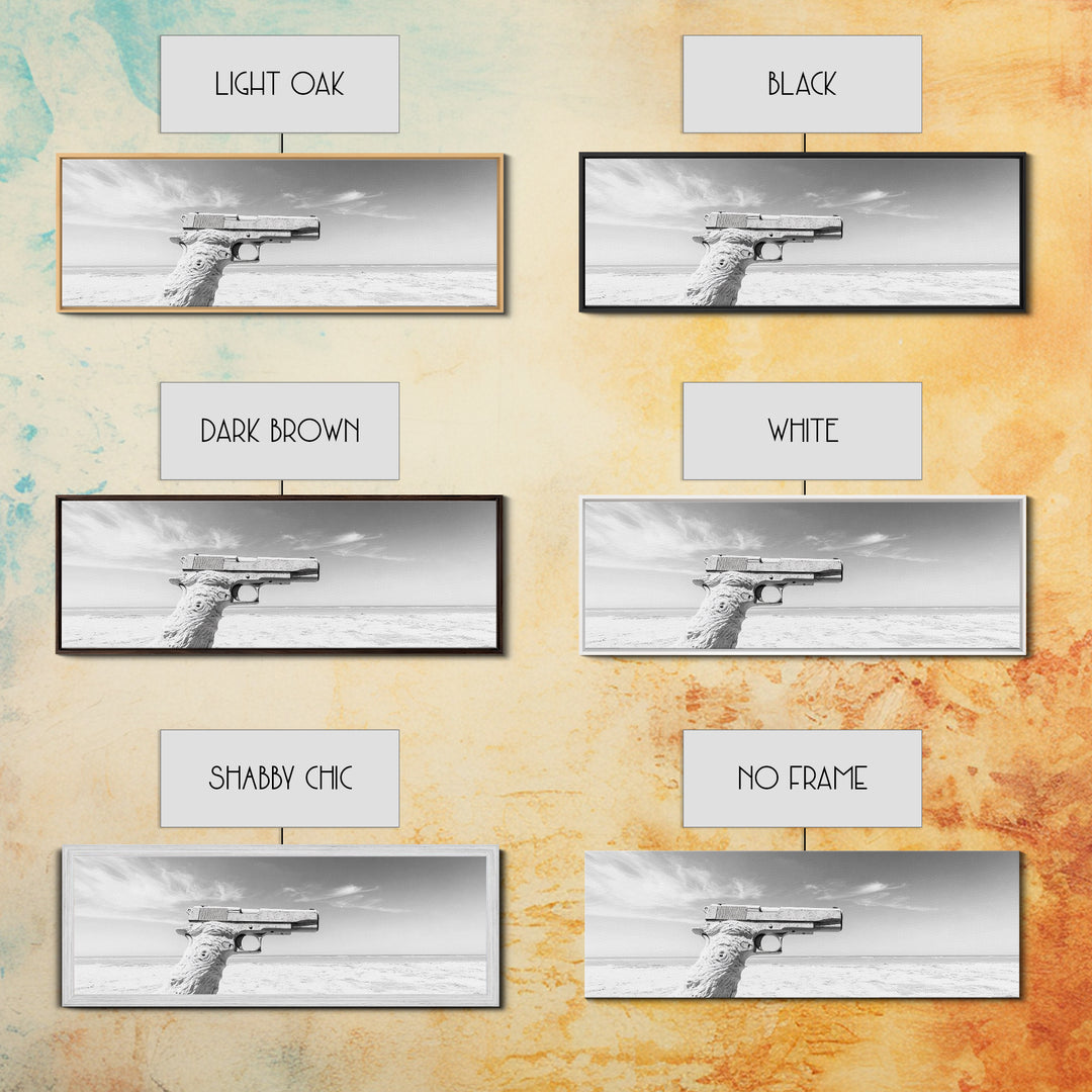 Desert Gun, Driftwood Grip, Coastal Surreal, Canvas Print, Minimalist Wall Art, Western Decor, Modern Living Room Art, Black and White Photo