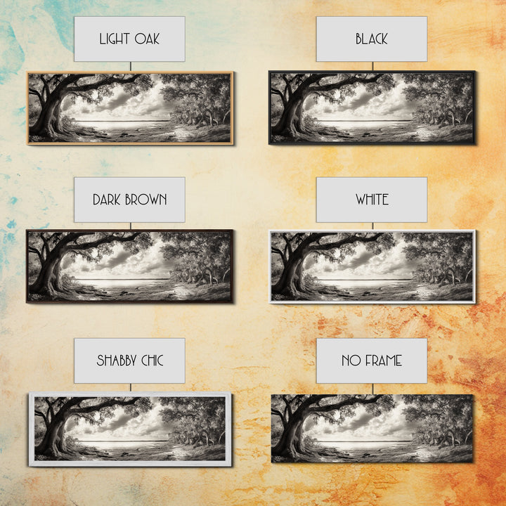 Ancient Tree, Spanish Moss, Forest Path, Framed Canvas Print, Rustic Nature Art, Living Room Wall Art, Earthy Tones, Woodland Photography