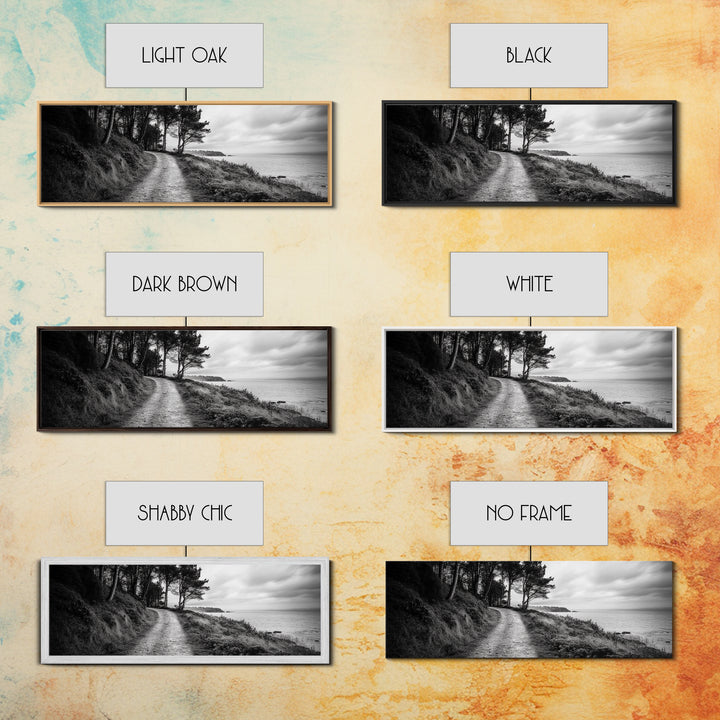 Coastal Trail, Forest Edge, Serene Path, Canvas Print, Black and White Nature Art, Entryway Wall Art, Tranquil Landscape, Moody Decor