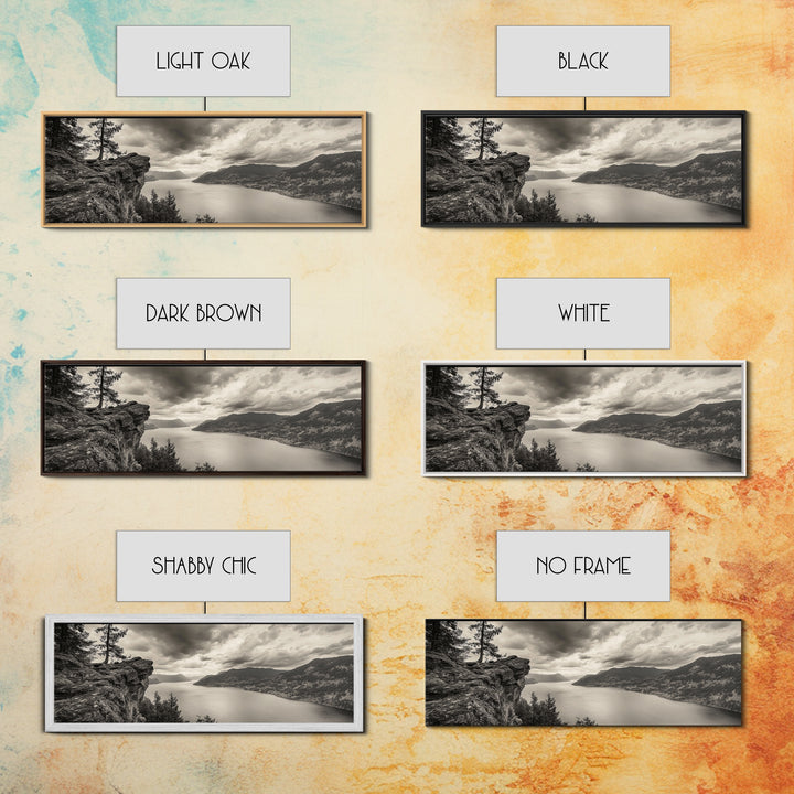 River Cliff View, Forested Mountains, Timeless Horizon, Framed Canvas Print, Living Room Wall Art, Cabin Rustic Decor, Moody Nature Art