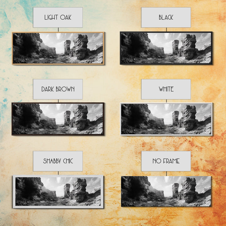 Coastal Rock Passage, Ocean Cliffside Art, Natural Texture Photography, Framed Canvas Print, Bathroom or Hallway Wall Art