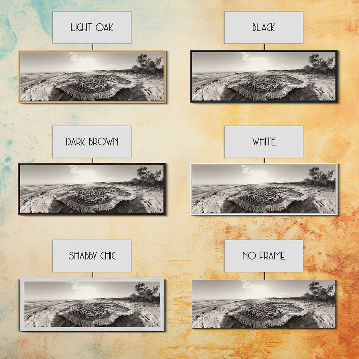 Boho Blanket, Sunrise Beach, Woven Textile, Framed Canvas Print, Bohemian Wall Art, Minimalist Bedroom Decor, Coastal Living Style