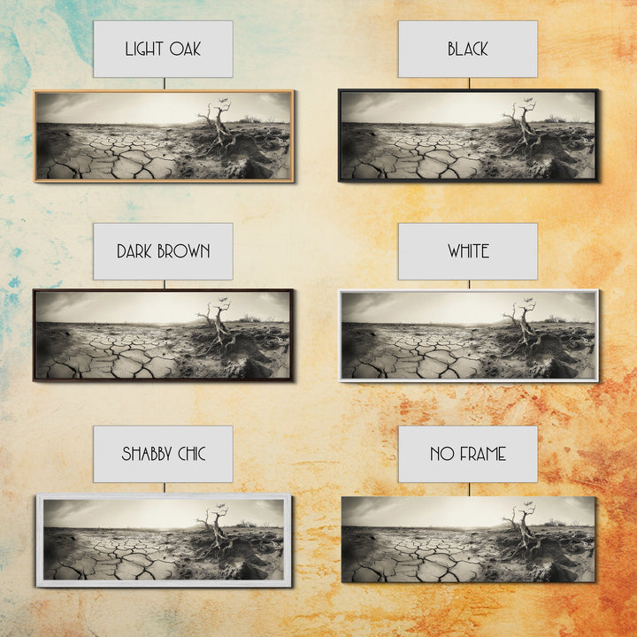 Cracked Earth Drought, Barren Landscape, Nature Drama, Earth Tones, Framed Canvas Print, Fall Wall Art, Study Room Decor, Minimalist Style