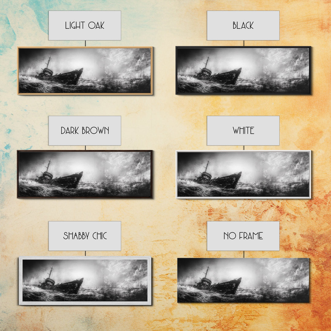 Abandoned Shipwreck Storm, Dark Sea Drama, Grunge Nautical Art, Framed Canvas Print, Industrial Office or Man Cave Wall Decor