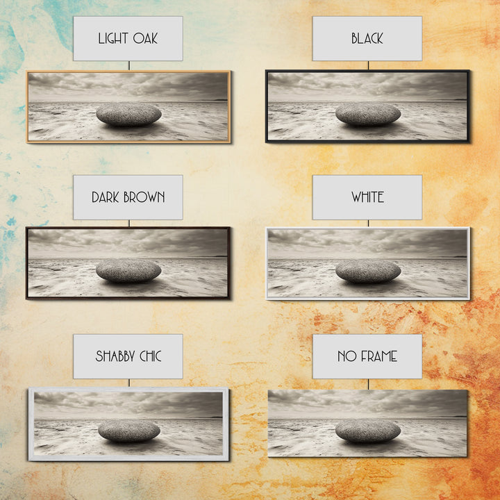 Round Beach Boulder, Serene Shore, Natural Simplicity, Neutral Toned Framed Canvas Print, Minimalist Living Room or Yoga Wall Art