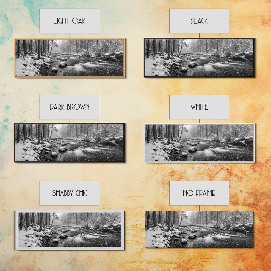 River Stream, Snow Forest, Winter Tranquility, Canvas Print, cozy cabin art, hygge home decor, Christmas wall art, woodland minimalist art