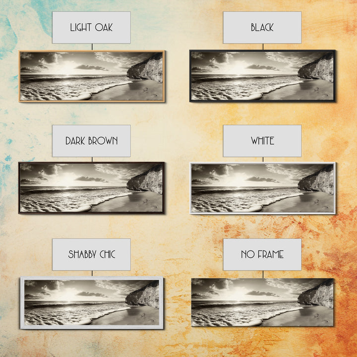 Cliff Coastline, Ocean Sunset, Beach Waves, Framed Canvas Print, seascape wall art, coastal bedroom decor, relaxing nature vibe, neutral art