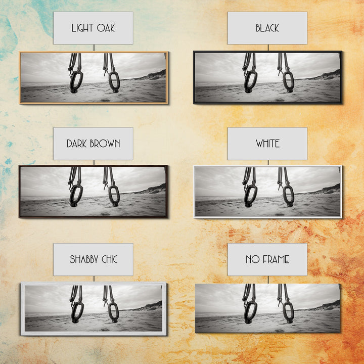 Nautical Swing, Beach Ropes, Seaside Minimalism, Canvas Print, black and white beach decor, coastal hallway wall art, maritime rustic style