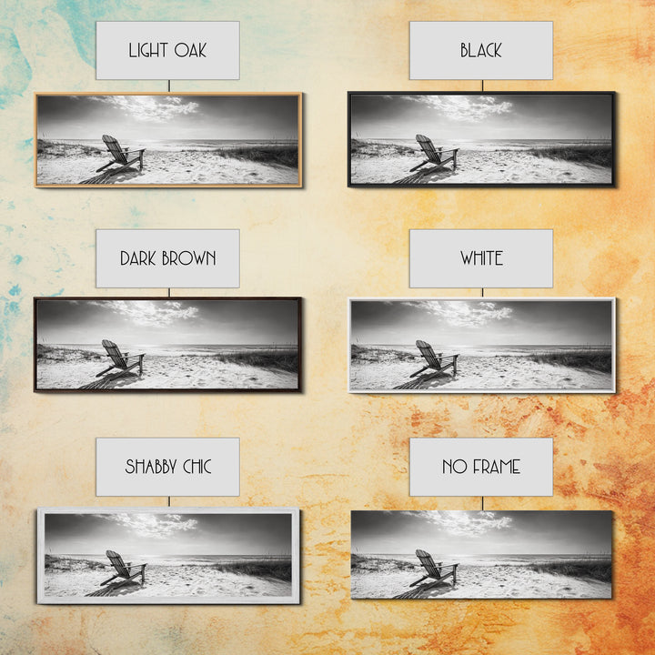 Coastal Chair, Black White, Seaside Decor, Beach Life, Framed Canvas Print, Coastal wall art, minimalist art, neutral tones, coastal room