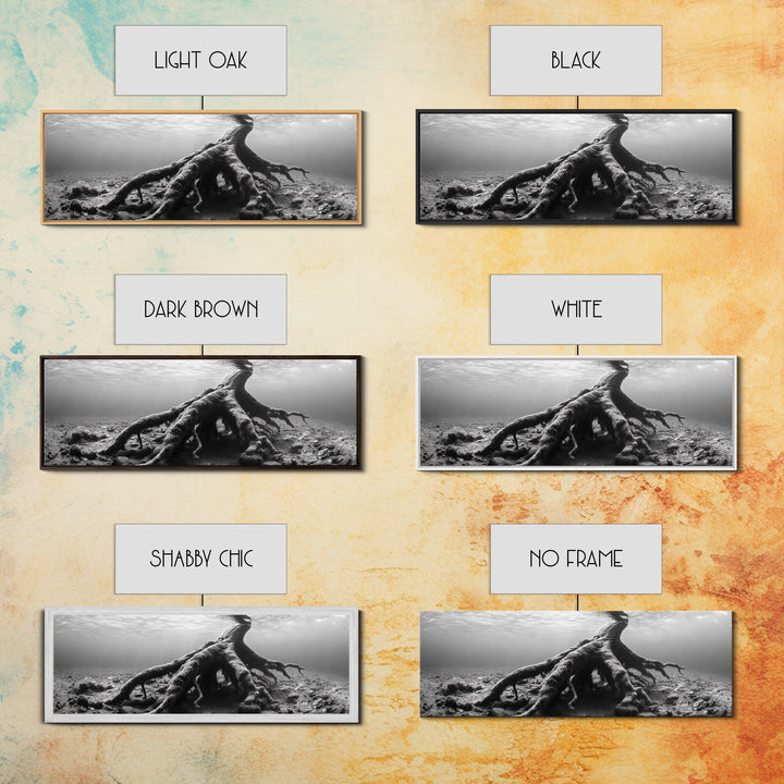 Ancient Roots, Submerged Tree, Nature Photography, Black and White, Canvas Print, Minimalist Underwater Art, Office Wall Art, Moody Decor