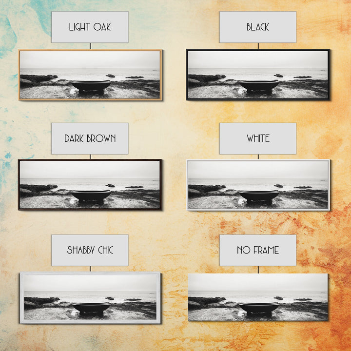 Coastal Boat, Ocean Horizon, Solitude Scene, Black and White Seascape, Canvas Print, Modern Bathroom Wall Art, Minimalist Decor