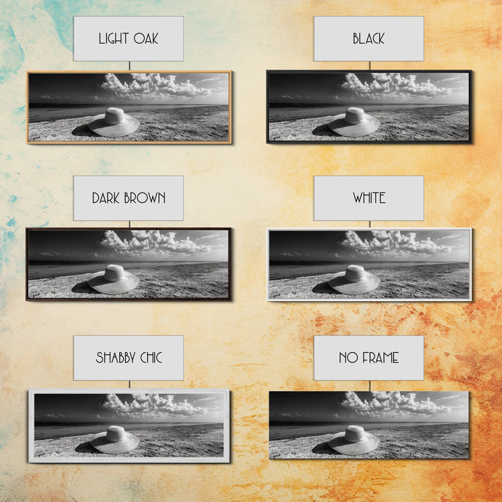 Beach Hat Scene, Coastal Escape, Sunny Seaside Moment, Framed Canvas Print, Modern Boho Bedroom Art, Summer Inspired Wall Decor