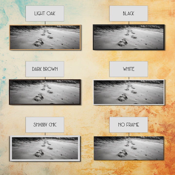 Beach Footprints, Sandy Path, Seaside Steps, Reflective Moment, Canvas Print, Minimalist Bathroom Wall Art, Tranquil Coastal Decor