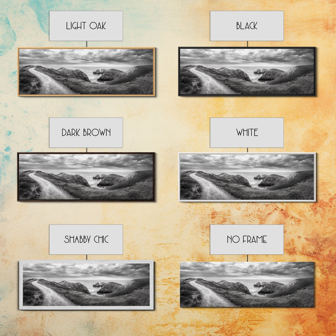 Cliff Path, Sea Escape, Moody Sky, Adventure Trail, Canvas Print, Modern Entryway Wall Art, Travel Photography, Nature Scene