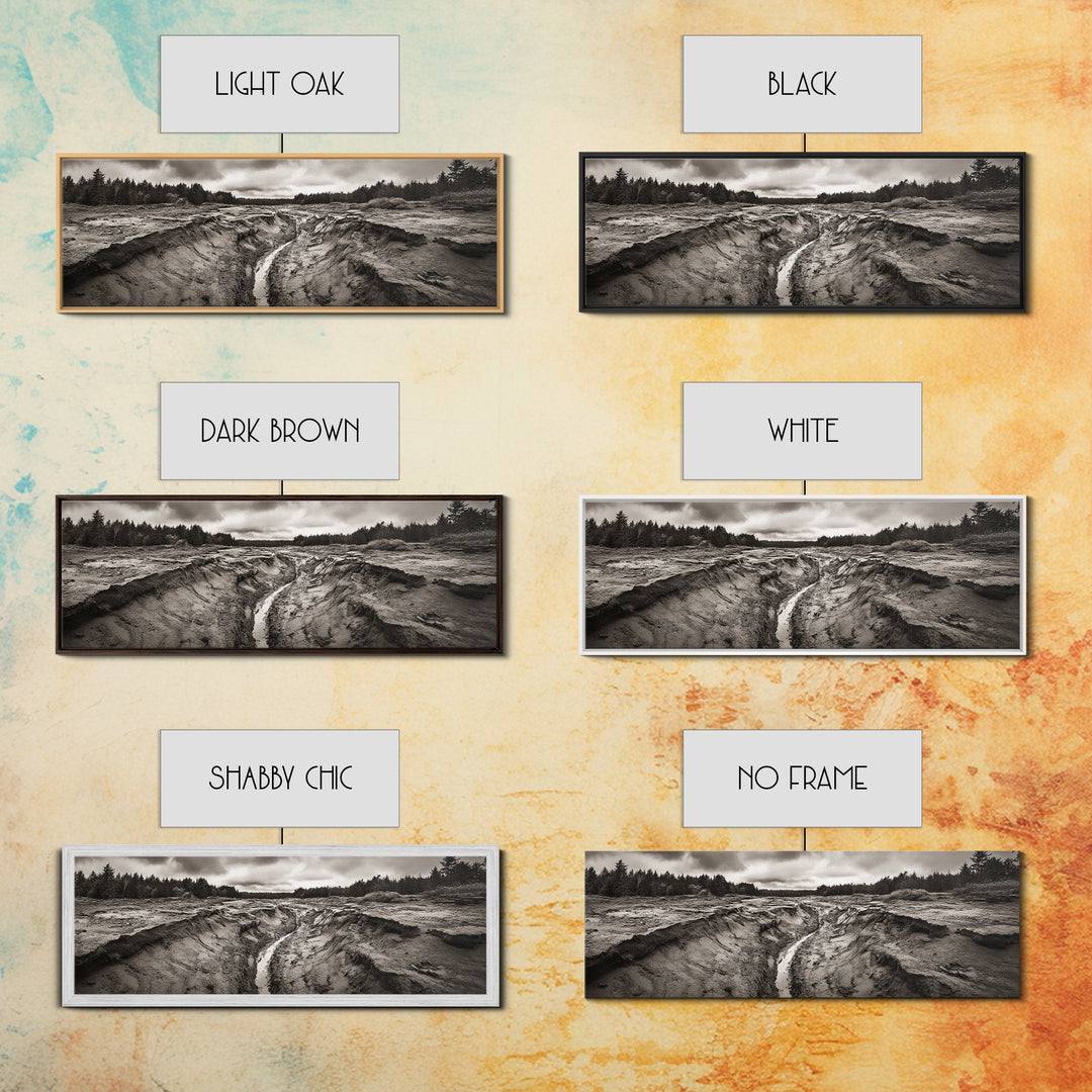 Rugged Riverbed Path, Forest Edge, Moody Terrain, Earthy Scene, Framed Canvas Print, Rustic Cabin Art, Autumn Entryway Decor