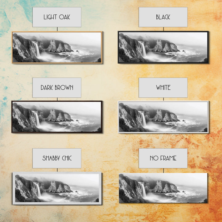 Cliffside Waterfall Coast, Misty Ocean Falls, Dramatic Drop, Nature Power, Framed Canvas Print, Scenic Landscape Wall Art, Spa Bathroom Decor