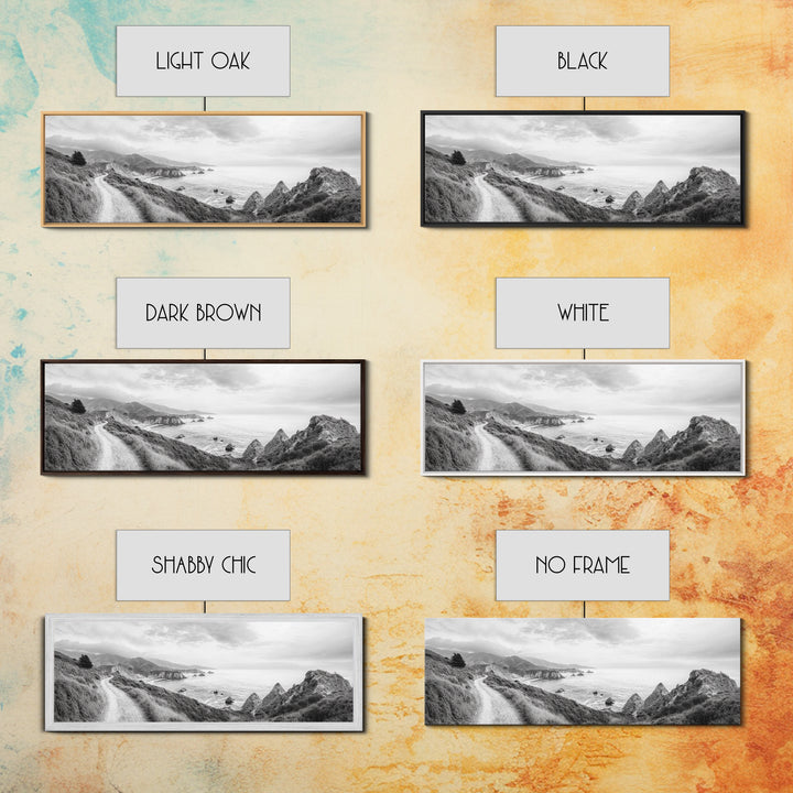 Coastal Trail View, Mountain Seascape, Minimalist Beach Path, Framed Canvas Print, Serene Landscape, Living Room Wall Art, Nature Decor