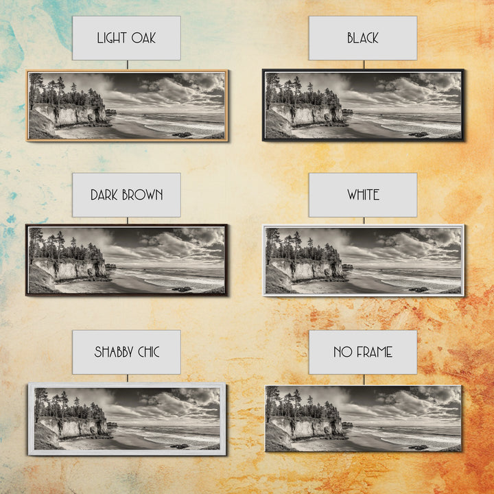 Cliffside Forest, Pacific Coastline, Dramatic Ocean View, Framed Canvas Print, Natural Landscape, Cabin Wall Art, Rustic Coastal Decor