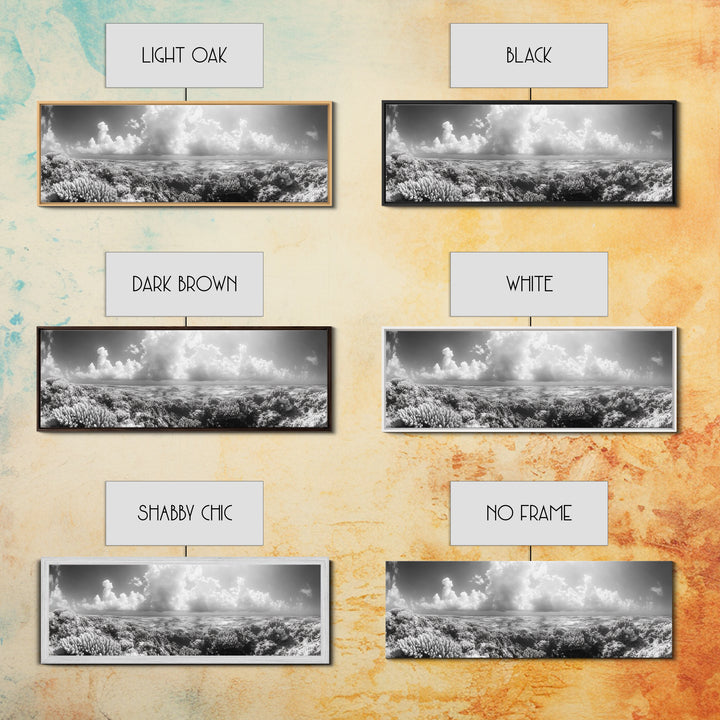 Coral Reef, Ocean Horizon, Cloudscape, Canvas Print, Underwater Nature Photography, Bathroom Wall Art, Marine Coastal Decor