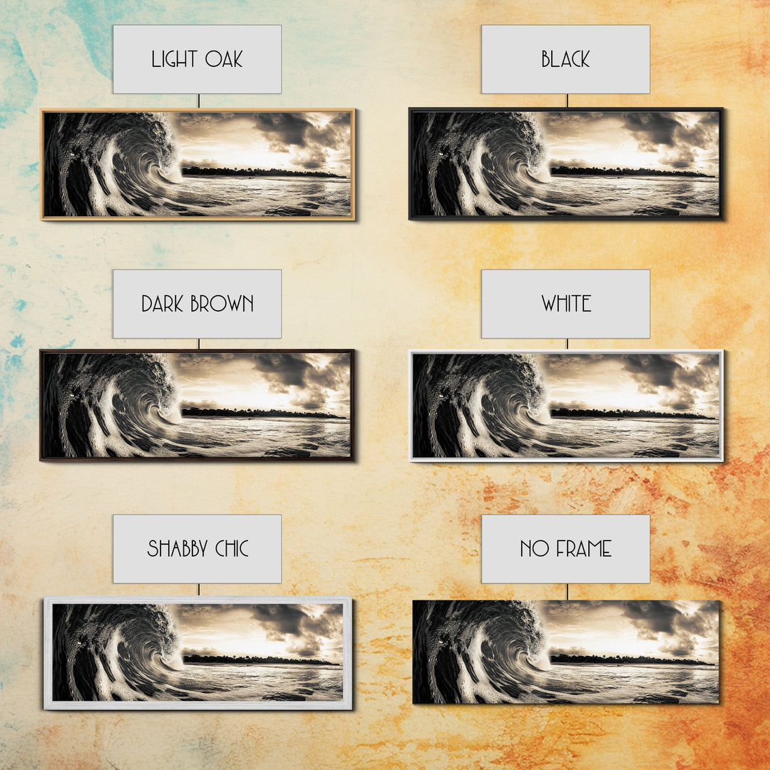 Barrel Wave, Tropical Storm, Surfer’s Dream, Framed Canvas Print, Ocean Power Wall Art, Coastal Living Room Photography Decor