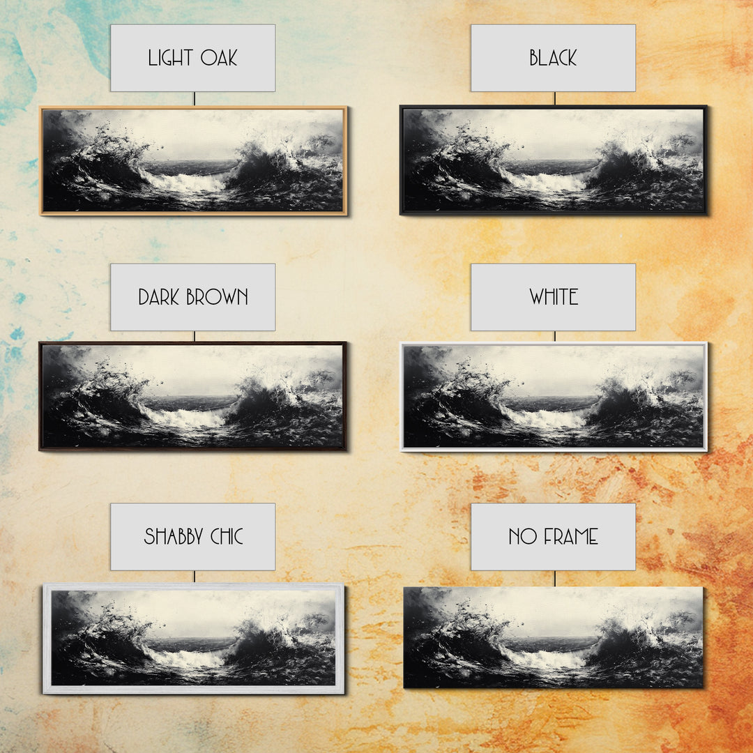 Crashing Waves, Stormy Ocean, Monochrome Surf, Canvas Print, Abstract Seascape Art, Moody Bathroom Decor, Black and White Art Style