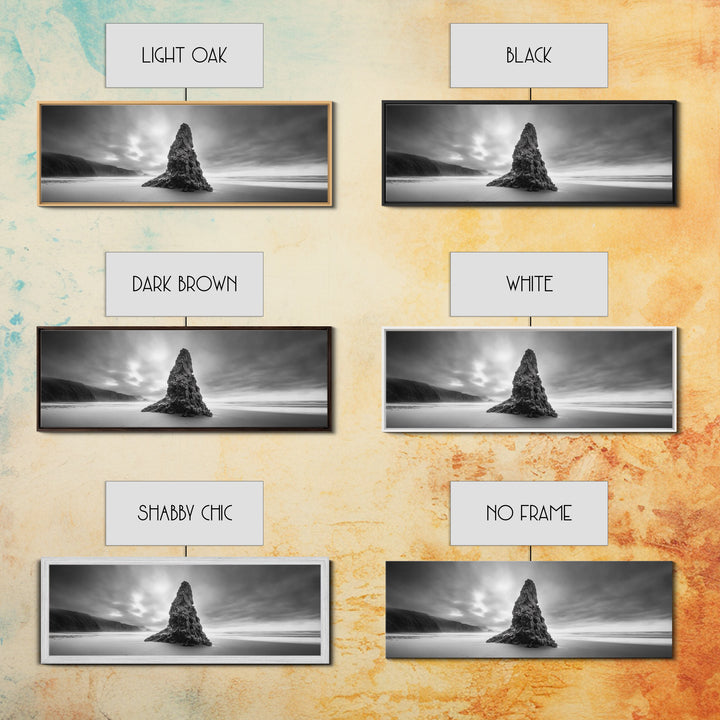 Coastal Monolith, Oregon Seascape, Moody Sky, Dramatic Beach, Framed Canvas Print, Coastal Wall Art, Modern Minimalist Decor