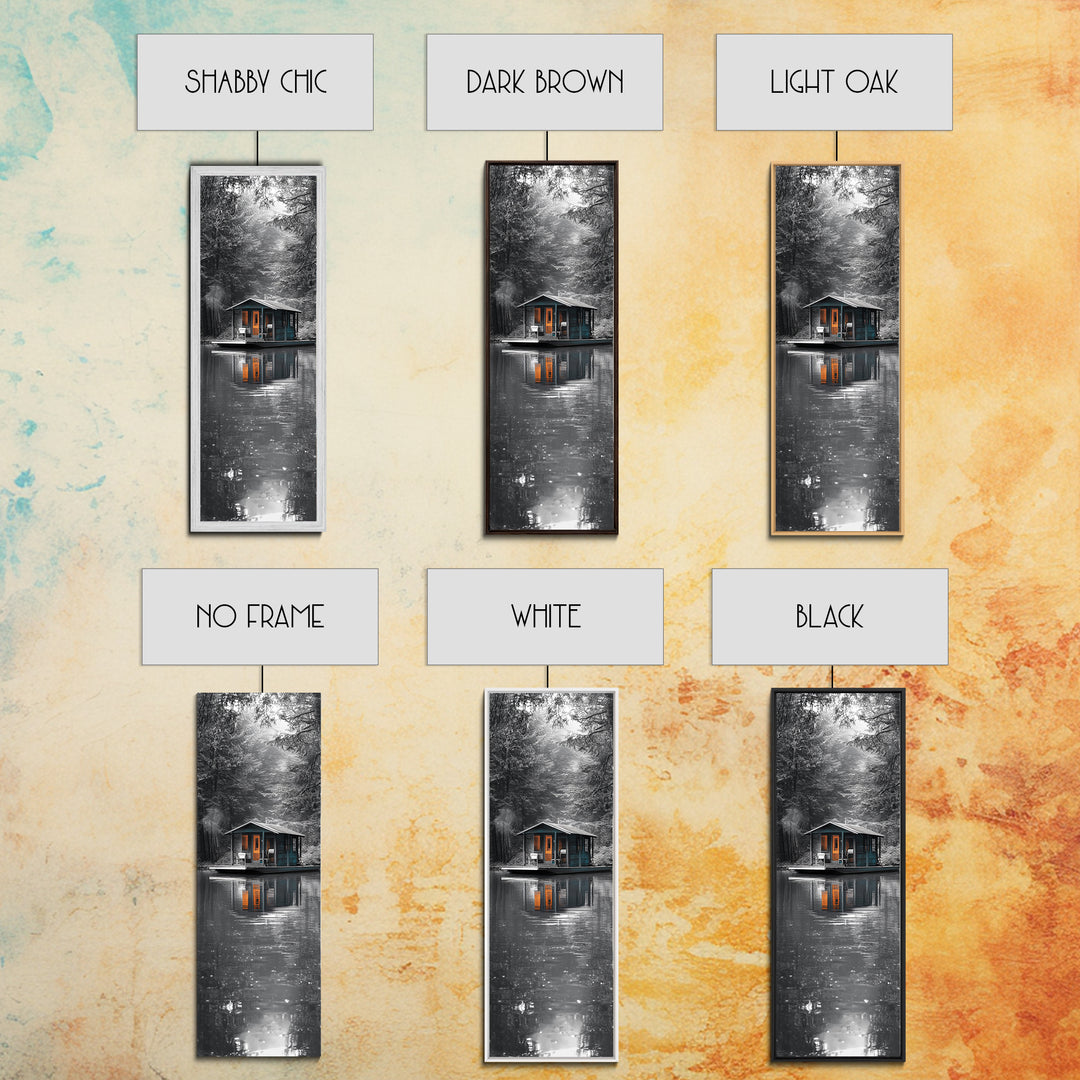 Cabin Reflection, Lake House Art, Cozy Forest Home, Canvas Print, Winter Wall Decor, Rustic Bedroom Artwork, Cabin Lover Gift