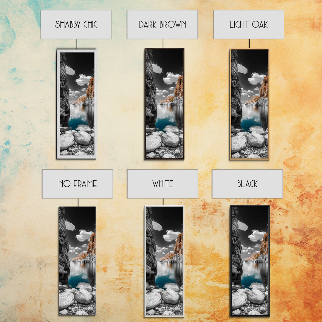 Cliffside Bay, Azure Reflection, Dramatic Seascape, Nature Landscape, Framed Canvas Print, Bathroom Art, Modern Wall Decor, Ocean View