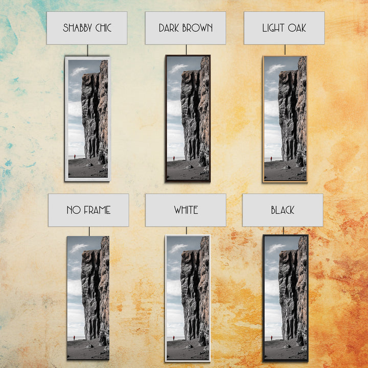 Cliff Wall, Ocean View, Lone Hiker, Rugged Coast, Framed Canvas Print, Adventure Art, Minimalist Decor, Office Wall Art, Modern Nature